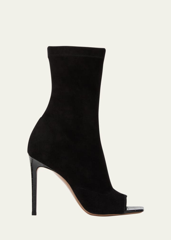 Amanda Stretch Suede Open-Toe Booties