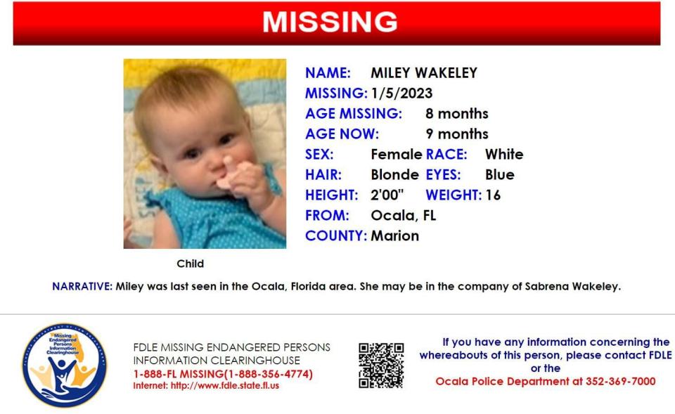 Miley Wakeley was last seen on Jan. 5, 2023 in Ocala.