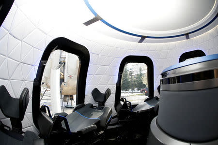 An interior view of the Blue Origin Crew Capsule mockup at the 33rd Space Symposium in Colorado Springs, Colorado, United States April 5, 2017. REUTERS/Isaiah J. Downing