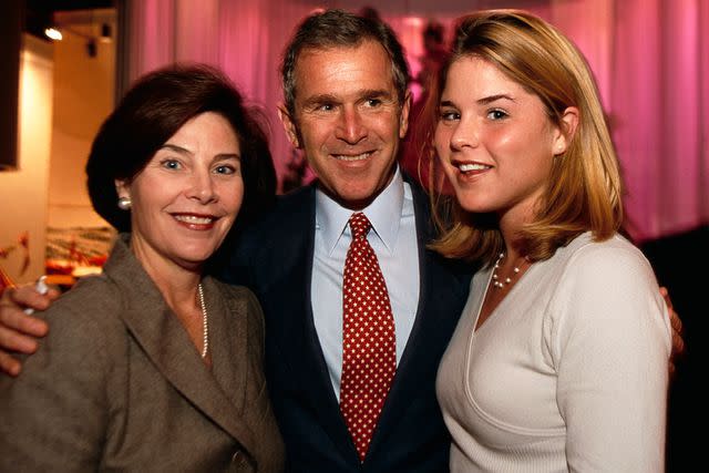 <p>Mark Peterson/Corbis/Getty</p> George W. Bush, then the governor of Texas, poses with wife Laura and daughter Jenna during his 1998 reelection campaign