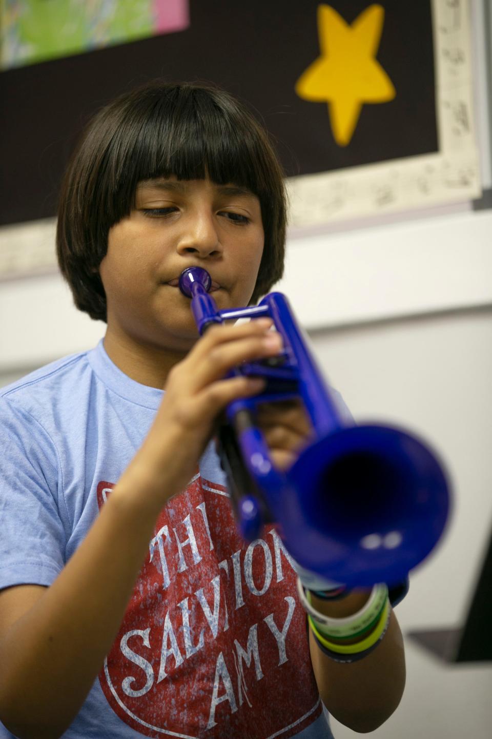 Cesar Gonzalez, 12, plays the trumpet. Children of Asbury Park are offered free music lessons through a program at the Salvation Army.    Asbury Park, NJThursday, November 17, 2022