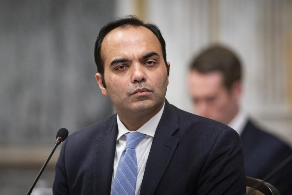 PHOTO: Rohit Chopra, director of the Consumer Financial Protection Bureau (CFPB), during a meeting of the Financial Stability Oversight Council (FSOC) at the Treasury Department in Washington, D.C., Dec. 14, 2023.  (Al Drago/Bloomberg via Getty Images)