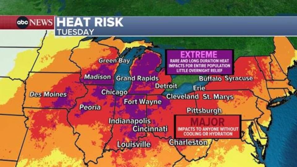 PHOTO: Heat risk weather map for Tuesday, June 18. (ABC News)