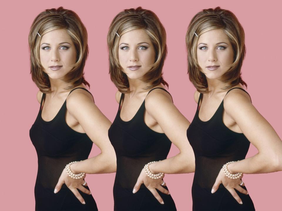 jennifer aniston as rachel from friends in triplicate.