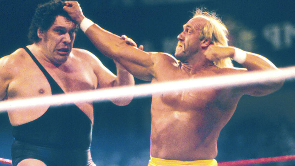 Hulk Hogan and Andre the Giant, pictured here at Wrestlemania in 1988.