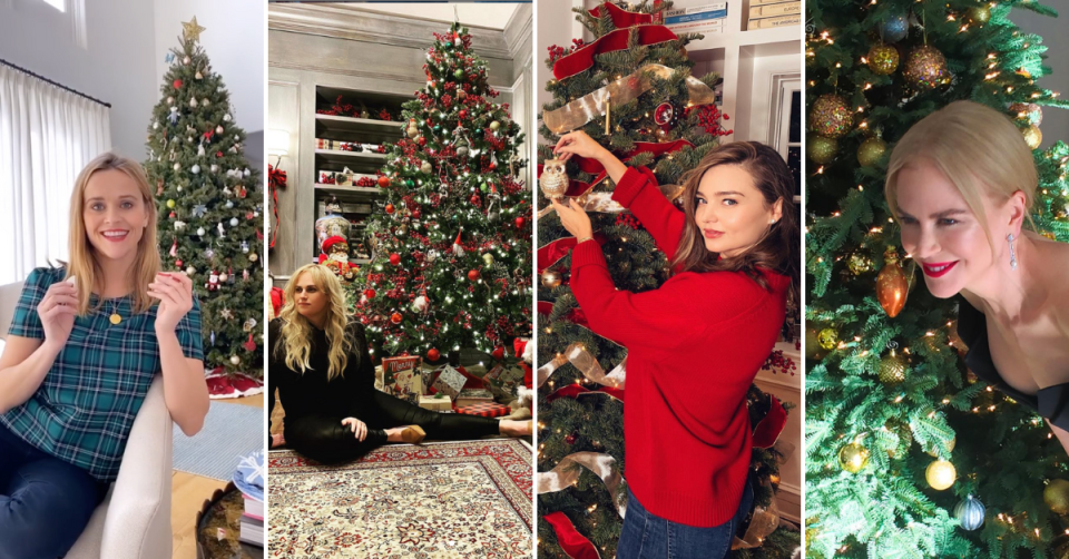 Reece Witherspoon, Rebel Wilson Miranda Kerr and Nicole Kidman with Christmas trees