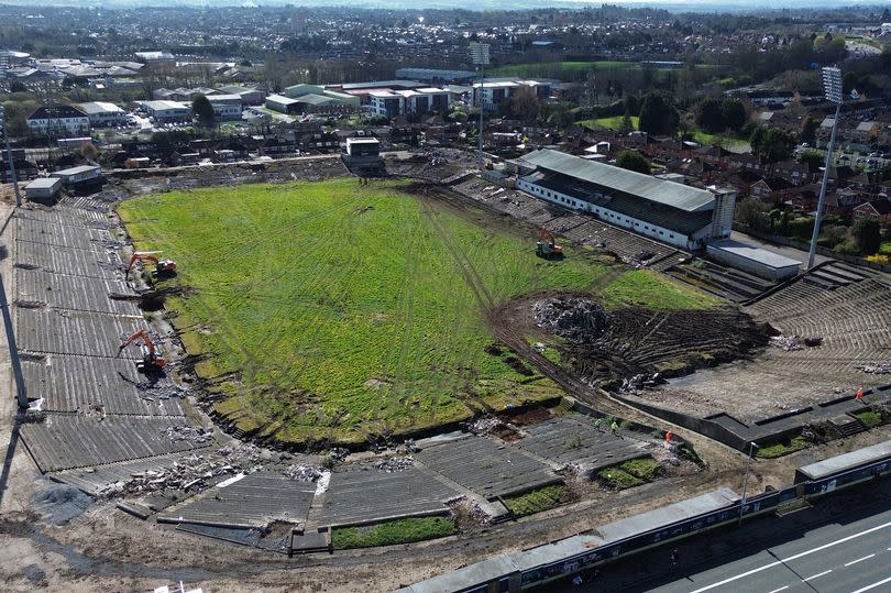 An aerial view of site clearance works at Casement Park