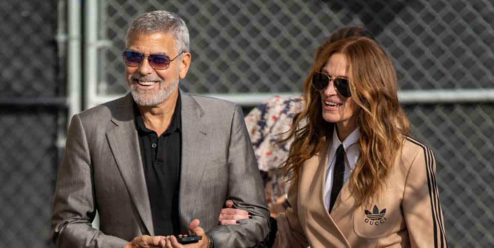 los angeles, ca   october 13 george clooney and julia roberts are seen at jimmy kimmel live on october 13, 2022 in los angeles, california  photo by rbbauer griffingc images