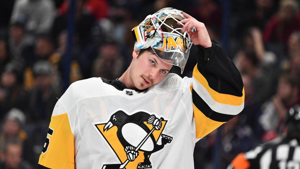 Penguins goaltender Tristan Jarry has barely started his NHL career and is already breaking records. (Photo by Jamie Sabau/NHLI via Getty Images)