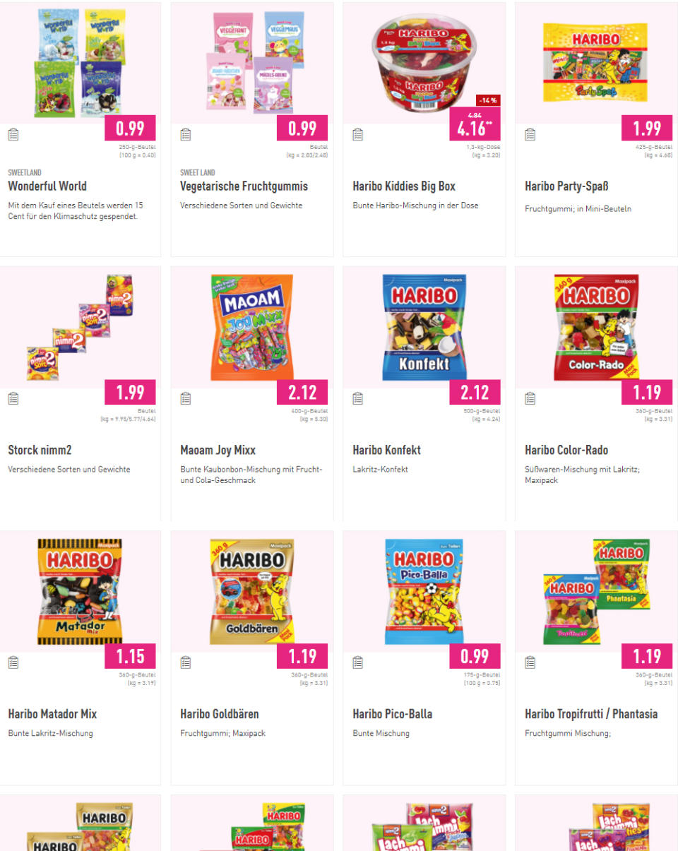 Aldi Nord und Aldi Süd werben derzeit für viele Produkte von Haribo. (Bild: Screenshot aldi-nord.de)