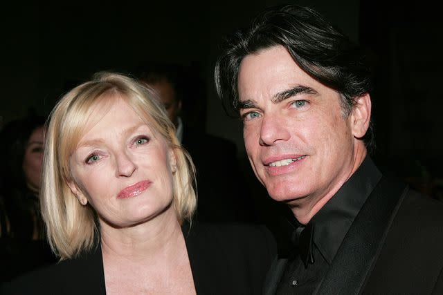 <p>David Livingston/Getty</p> Paula Harwood and Peter Gallagher attend the 12th annual Black Tie & Blue Jeans Gala on Nov. 14, 2008, in Beverly Hills, California