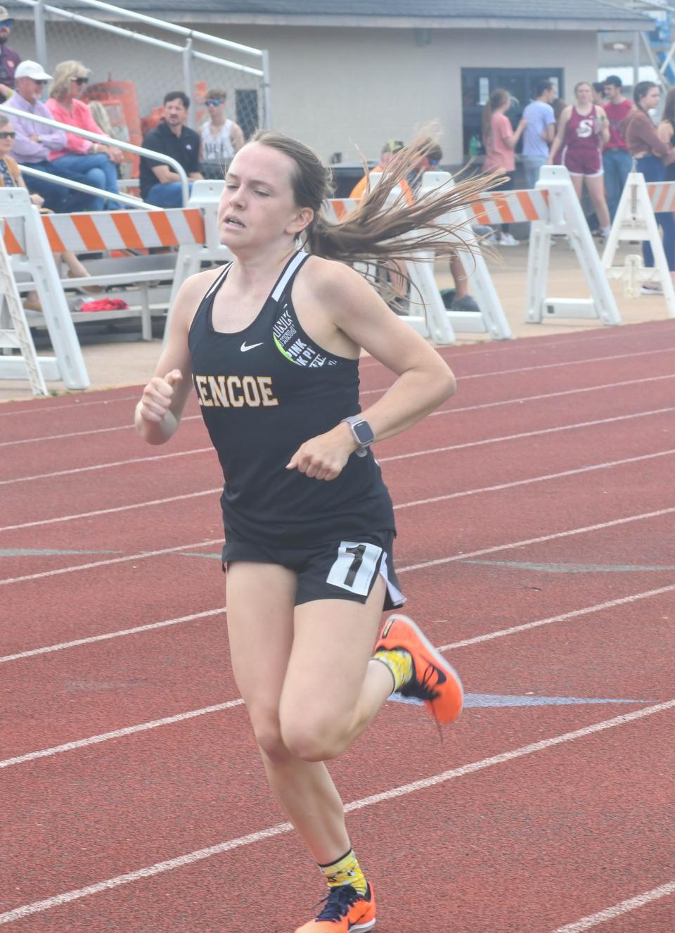 Glencoe's Katie Giles runs the 1,600-meter run at the Etowah County schools track and field meet on Wednesday, April 13, 2022 in Gadsden, Alabama. Ehsan Kassim/Gadsden Times.
