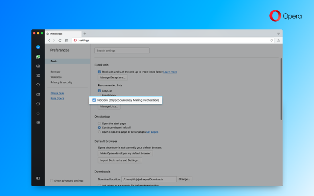 Opera just added a Bitcoin-mining blocker to its browser