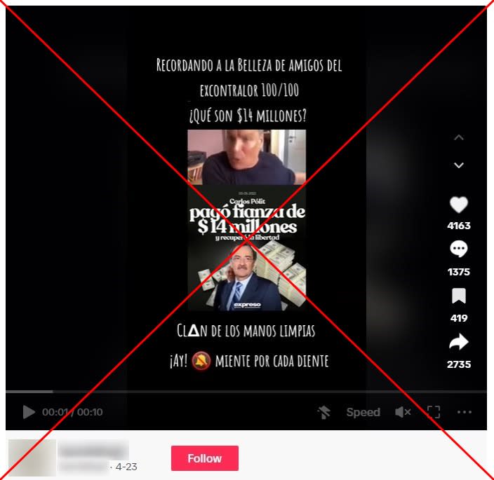 <span>Captura de pantalla de una publicación en TikTok, hecha el 7 de mayo de 2024 </span>