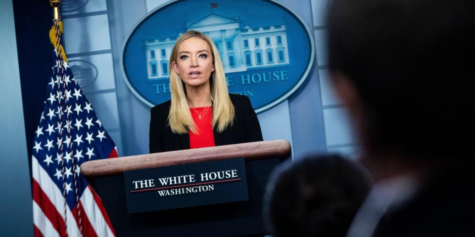 Kayleigh McEnany, former White House press secretary, reads a statement.