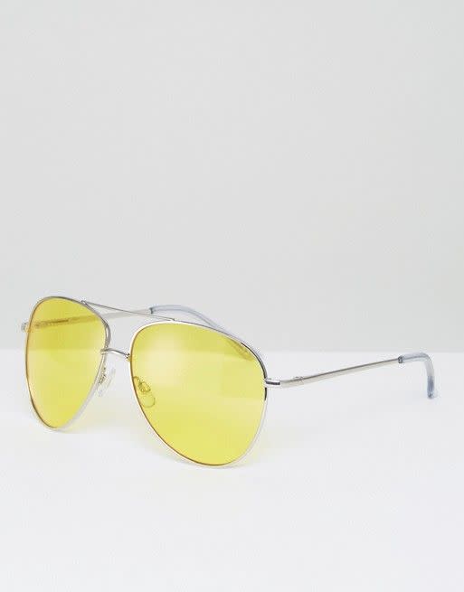 Metal Aviator Sunglasses with Yellow Lens