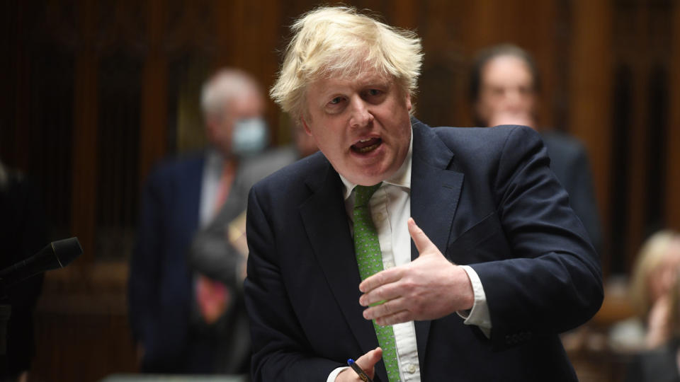 Britain's Prime Minister Boris Johnson addresses the House of Commons.