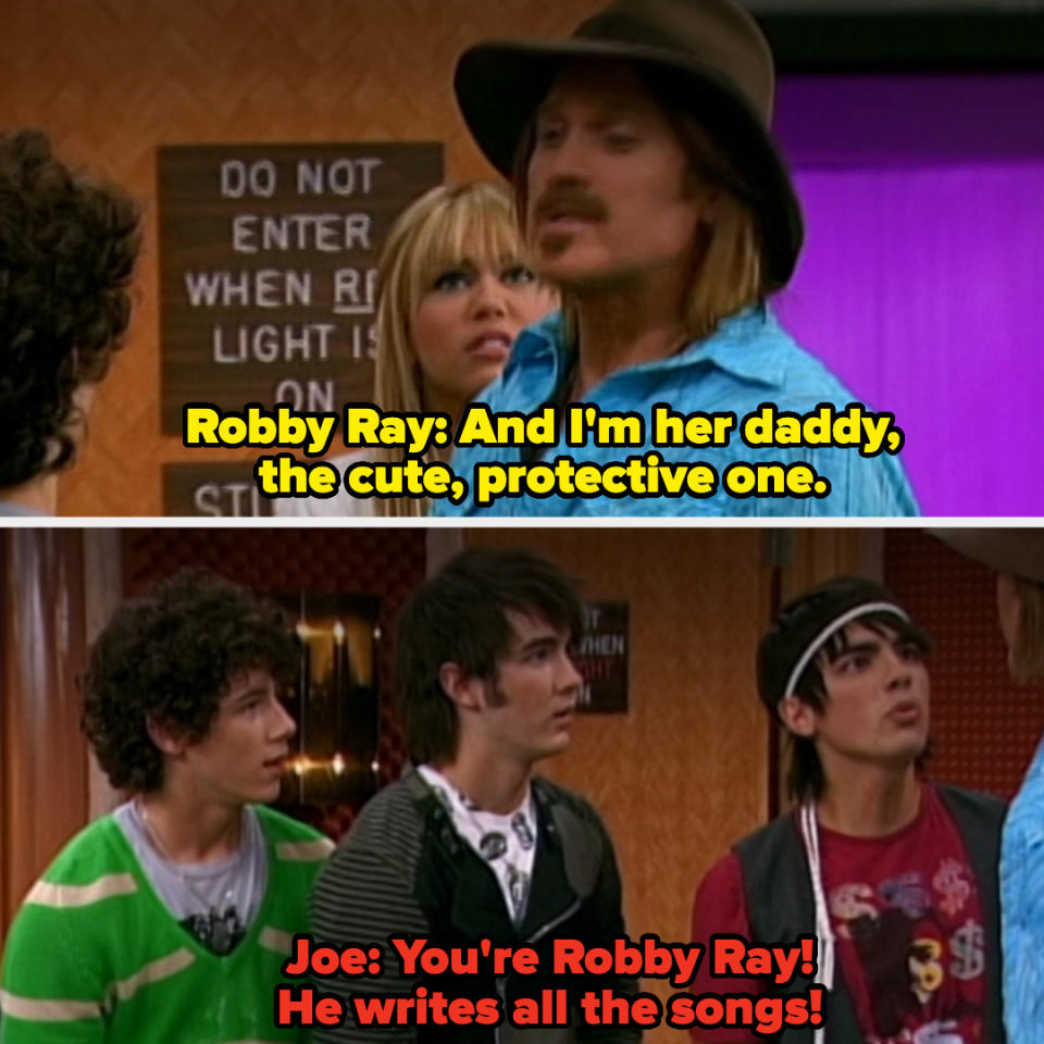 Robby Ray introduces himself as Hannah Montana's dad, and the Jonas Brothers recognize him