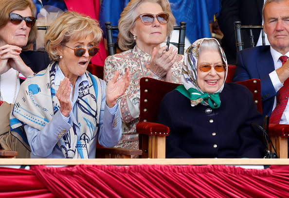 <div class="inline-image__caption"><p>Queen Elizabeth II, accompanied by Penelope Knatchbull, Countess Mountbatten of Burma, watches her horse 'Balmoral Leia' win the 'Horse & Hound Mountain & Moorland Supreme In Hand Championship' on day 2 of the Royal Windsor Horse Show at Home Park, Windsor Castle on May 13, 2022 in Windsor, England.</p></div> <div class="inline-image__credit">Max Mumby/Indigo/Getty Images</div>