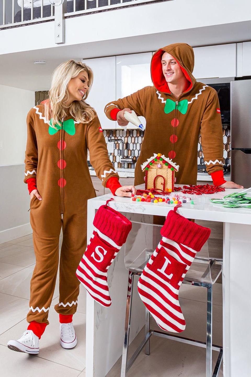 gingerbread jumpsuit, matching Christmas pajamas