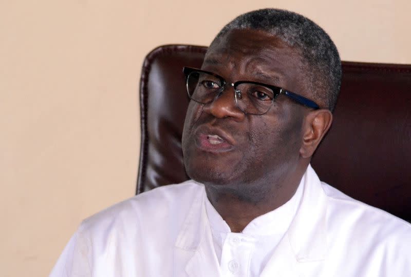 FILE PHOTO: Denis Mukwege, a gynaecologist treating victims of sexual violence, addresses a news conference after he won the 2018 Nobel Peace Prize, at the Panzi Hospital in Bukavu
