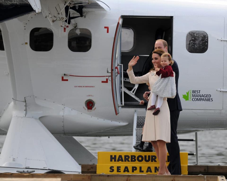 The Duke and Catherine Duchess of Cambridge, Princess Charlotte and Prince George leave Victoria at the end of their visit to Canada’s west coast. Photo: REX/Shutterstock