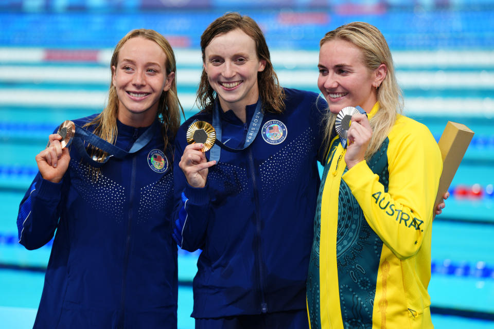 Katie Ledecky and Ariarne Titmus at the Olympics.