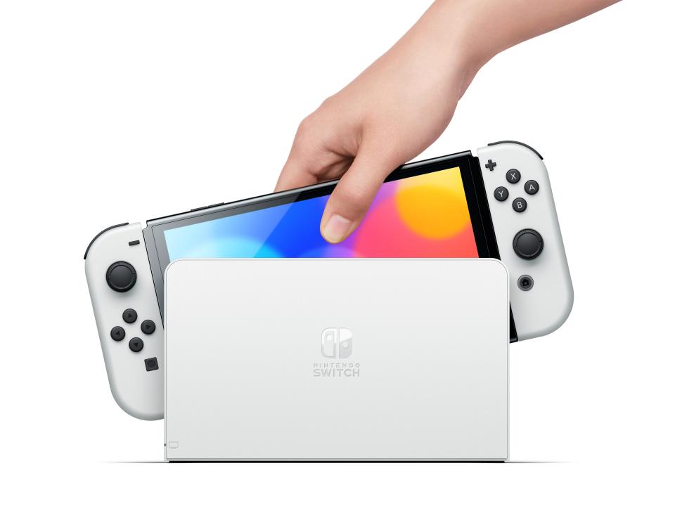 The Nintendo Switch (OLED model) is available now from Nintendo for $349.99. The upgraded Switch includes a bigger, 7-inch OLED screen, a wide adjustable stand for use in tabletop mode, and 64 GB of storage.