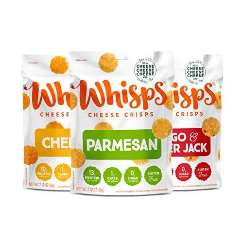 Whisps Cheese Crisps - Parmesan, Asiago, and Cheddar Cheese Snacks, Keto Snacks, 22-29g of Protein Per Bag, Low Carb, Gluten & Sugar Free, Great Tasting Healthy Snack, All Natural Cheese Crisps - Variety, 2.12 Oz (Pack of 3)