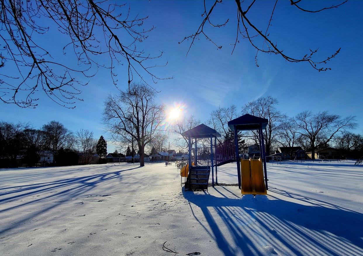 The playground behind the Harrison Center, the Port Huon Area Schools site at 55 15th St., is shown on Tuesday, Feb. 28, 2023. Neighbors from the surrounding Harrison Pointe neighborhood have asked the city of Port Huron to explore preserving the site as a city park.