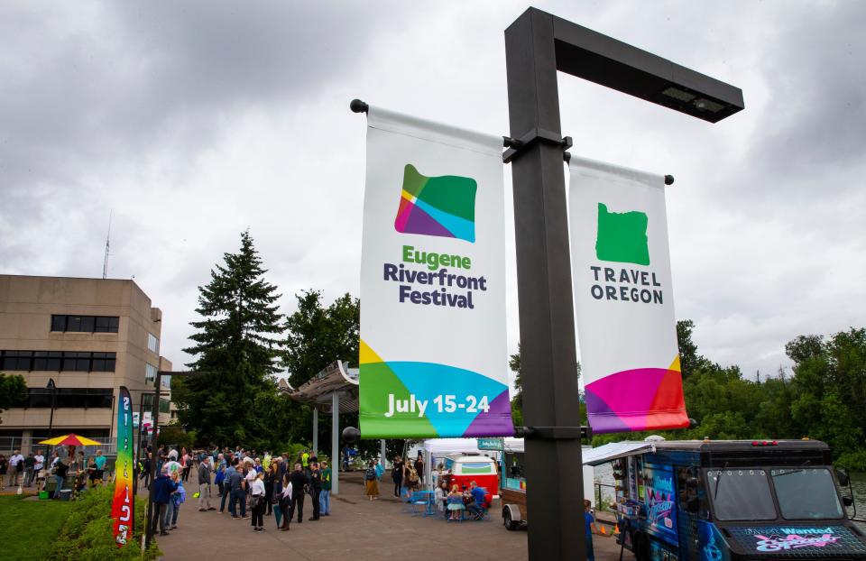 Visitors have a look at the new Riverfront Park in Eugene.