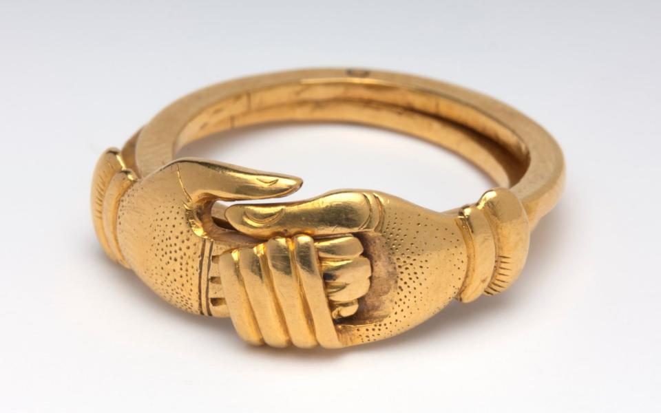 A gold English gimmel ring, unknown maker  -  Katie Young