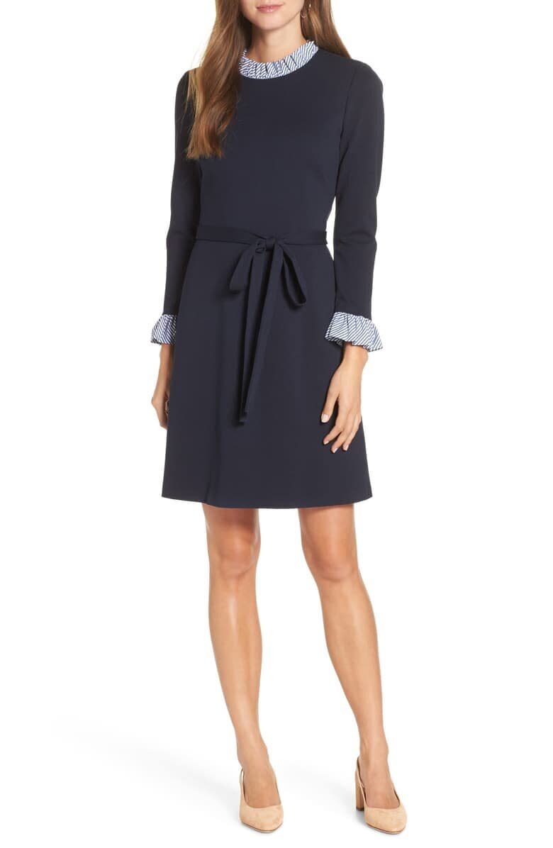 Long Sleeve Ruffle Detail Shirtdress