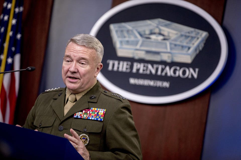 U.S. Central Command Commander Marine Gen. Kenneth McKenzie speaks at a joint press conference at the Pentagon on Oct. 30, 2019. (Andrew Harnik / AP)