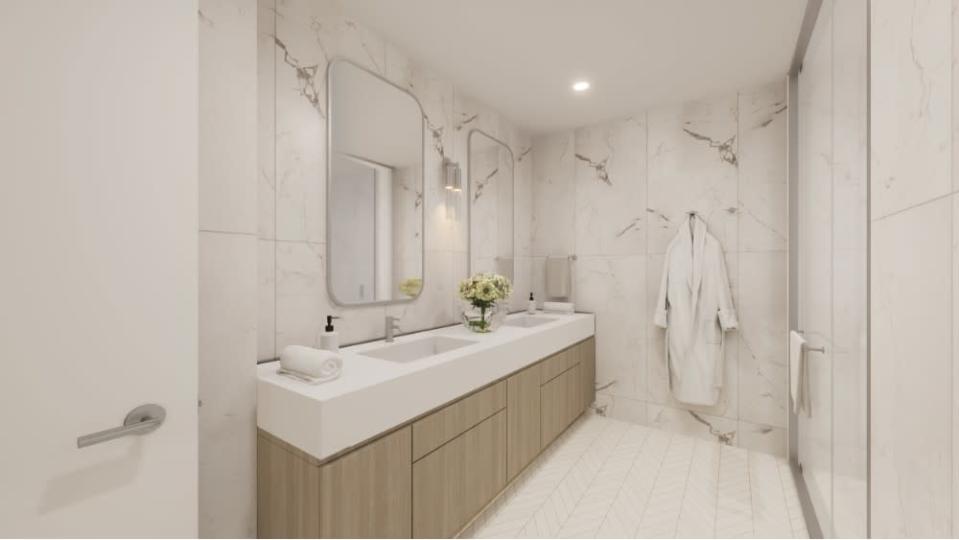 Each bathroom features high-quality marble, fixtures, and lighting. - Credit: The Ritz Carlton Residences, Estero Bay