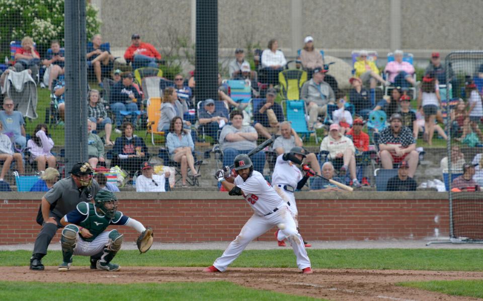 BOURNE -- 06/12/22 -- In front of a packed Doran Park, Bourne's Christopher Brito keeps an eye on the ball during a third inning play.