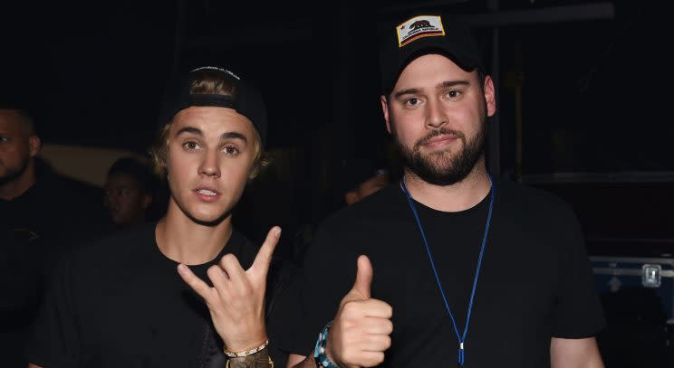 Justin Bieber and Scooter Braun/Rex Photos