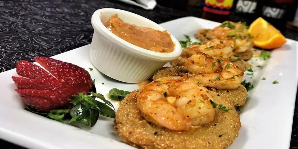 Fried Green Tomatoes and Grilled Shrimp with remoulade from Brielle's Bistro in Midwest City.