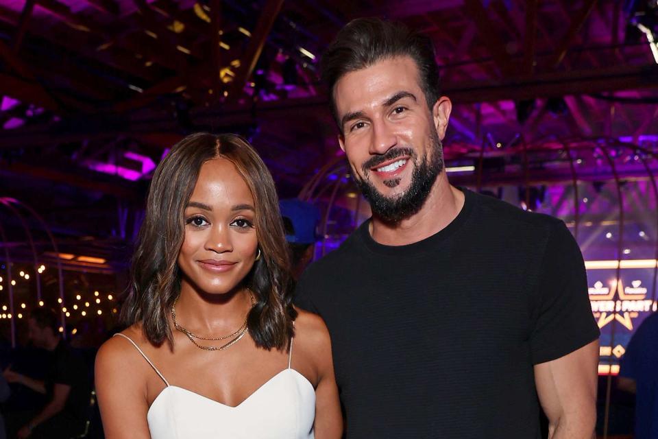 <p>Emma McIntyre/Getty Images</p> Rachel Lindsay and Bryan Abasolo in July 2022.
