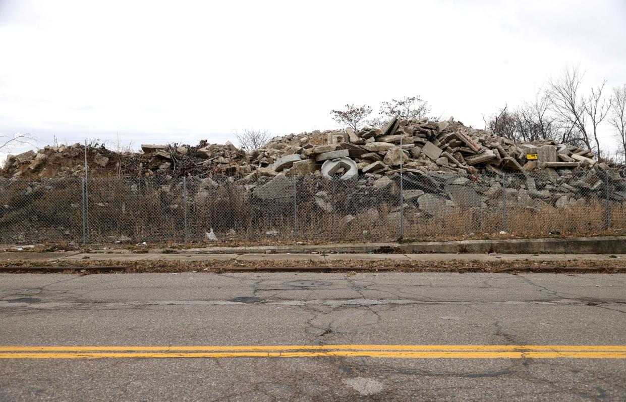 The site where a concrete crusher is proposed to go on Lawton Street in Detroit as seen on Dec 14, 2022.
This site is located near an urban farming area and homes. Residents nearby are worried all the concrete dust and the number of heavy trucks carrying concrete will ruin their roads and be a hazard to their health.