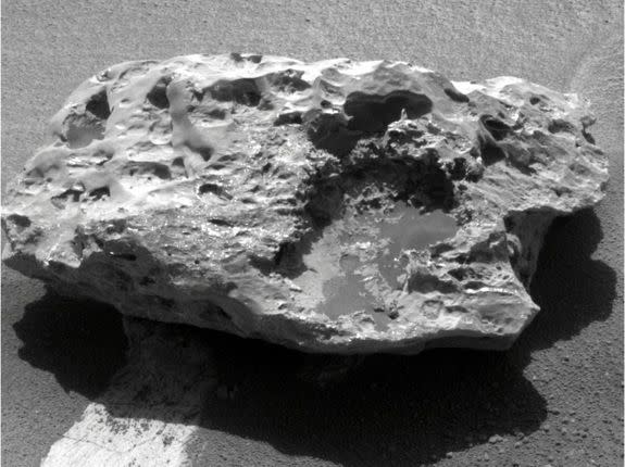 The Block Island meteorite seen by the Opportunity rover.