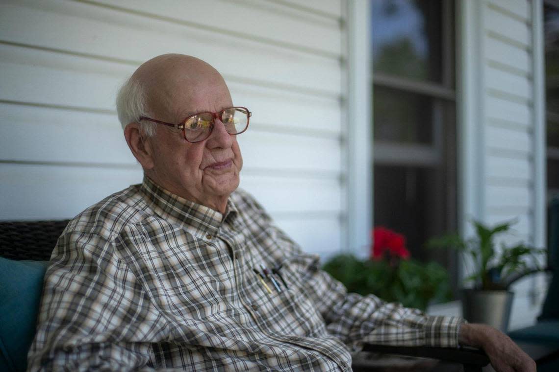 Wendell Berry poses for a portrait at his home in Port Royal, Ky., on Tuesday, July 19, 2022.