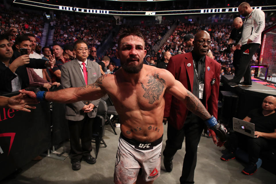 Mike Perry exits the Octagon after a win over Paul Felder during UFC 226 inside T-Mobile Arena on July 7, 2018 in Las Vegas. (Getty Images)