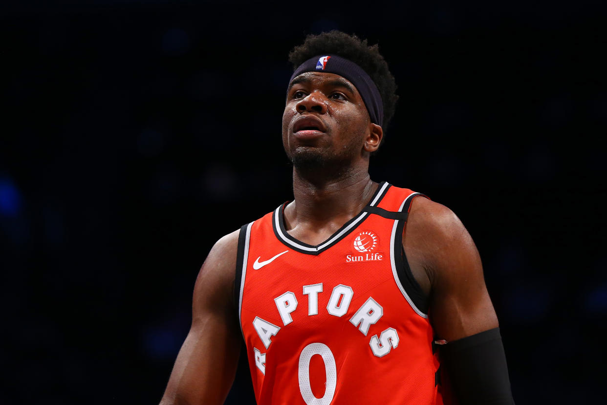 Terence Davis of the Toronto Raptors in action against the Brooklyn Nets.