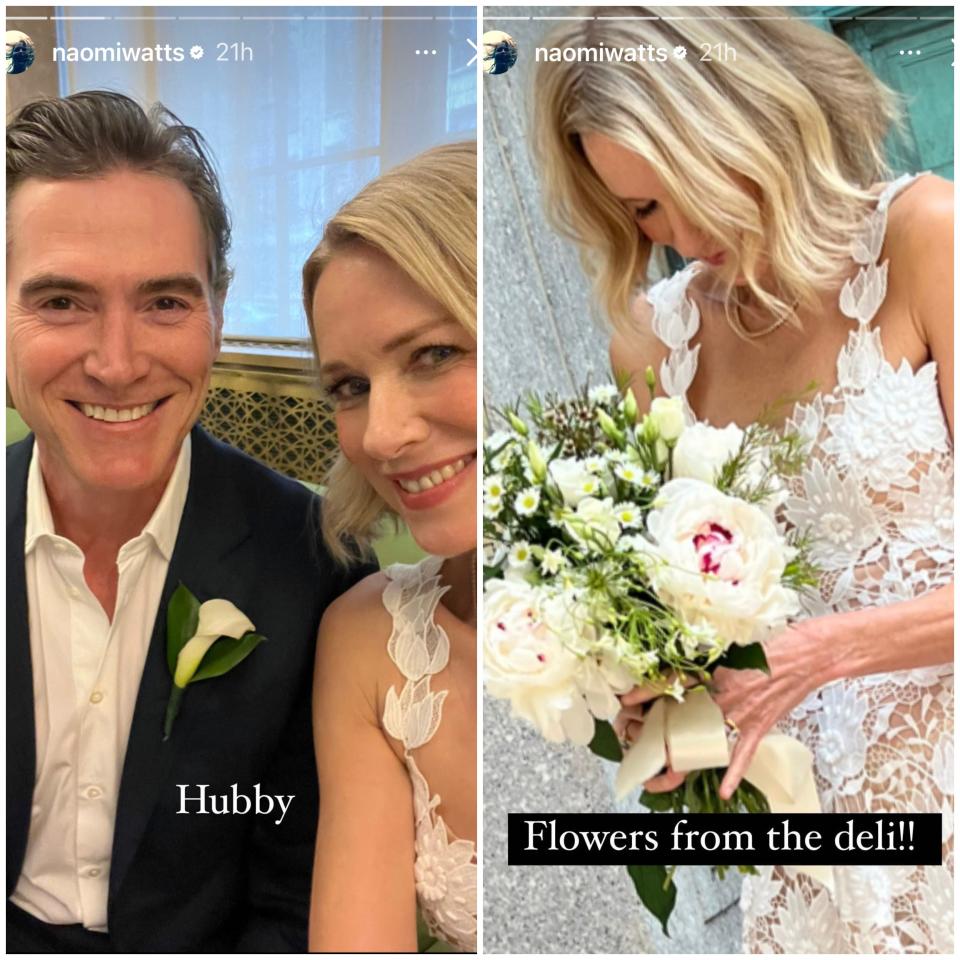 Images from Naomi Watts' Instagram stories on her wedding day.