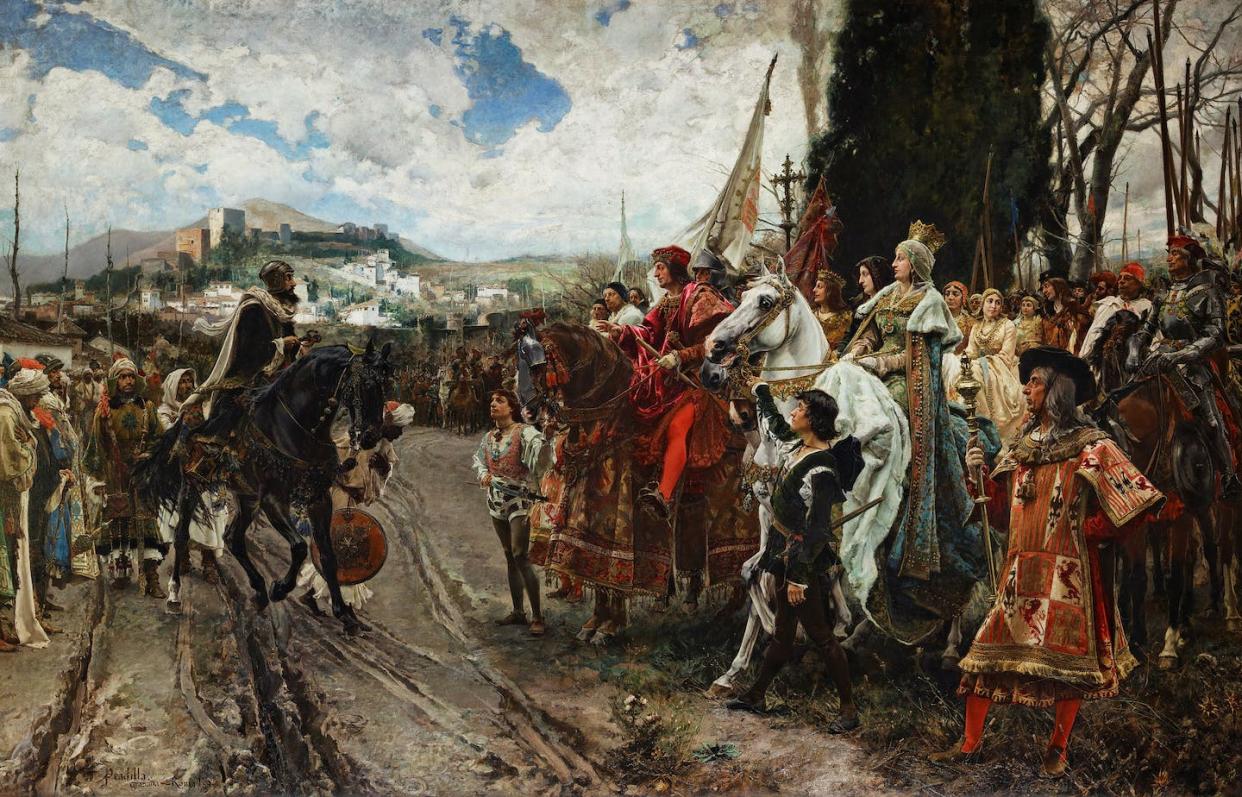 'La rendición de Granada', de Francisco Pradilla y Ortiz. <a href="https://commons.wikimedia.org/wiki/File:La_Rendici%C3%B3n_de_Granada_-_Pradilla.jpg" rel="nofollow noopener" target="_blank" data-ylk="slk:Wikimedia Commons;elm:context_link;itc:0;sec:content-canvas" class="link ">Wikimedia Commons</a>