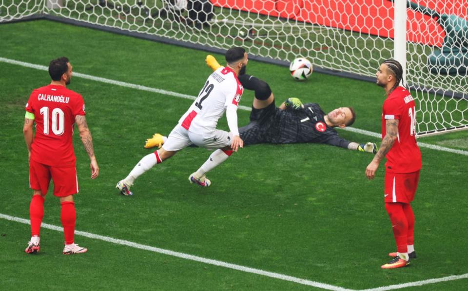 Georges Mikautadze equalises for Georgia after Mert Muldur’s wonder goal (Getty)