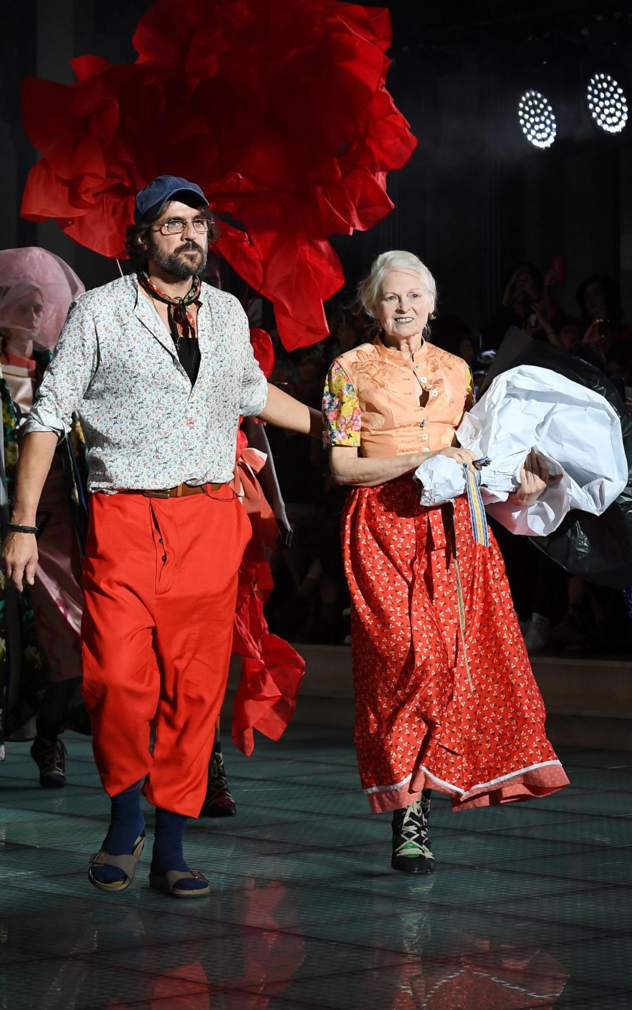 Andreas Kronthaler and Vivienne Westwood walk the runway after their show in Paris - Corbis Entertainment