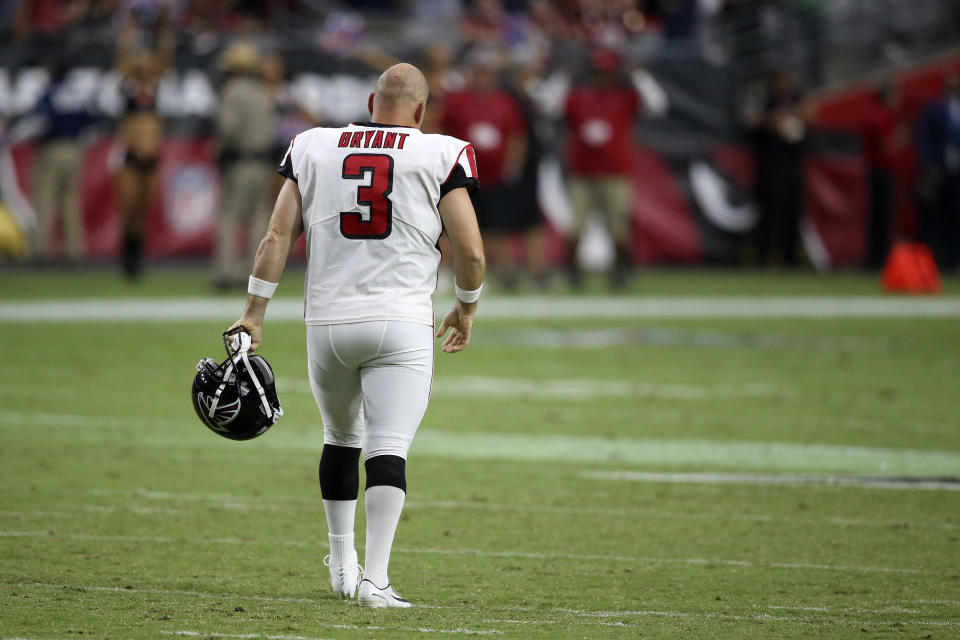 The Atlanta Falcons cut kicker Matt Bryant, the franchise's all-time leading scorer, on Tuesday.(AP/Ross D. Franklin)  