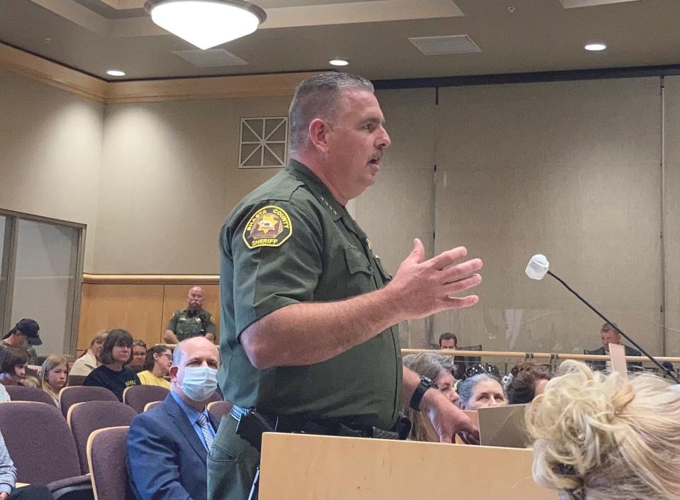 In this 2021 file photo, then Shasta County Sheriff Eric Magrini speaks to the Board of Supervisors.